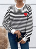 Heart Patch Striped Round Neck Long Sleeve Sweatshirt