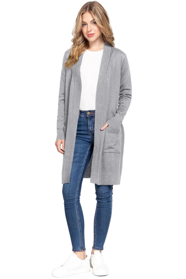 ACTIVE BASIC Open Front Rib Trim Long Sleeve Knit Cardigan - Cape Cod Fashionista