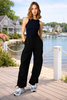 women black parachute cargo pants athleisure outfit front view