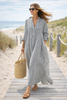 Striped Cotton Maxi Dress… Coastal Vacation Shirt Dress for Women