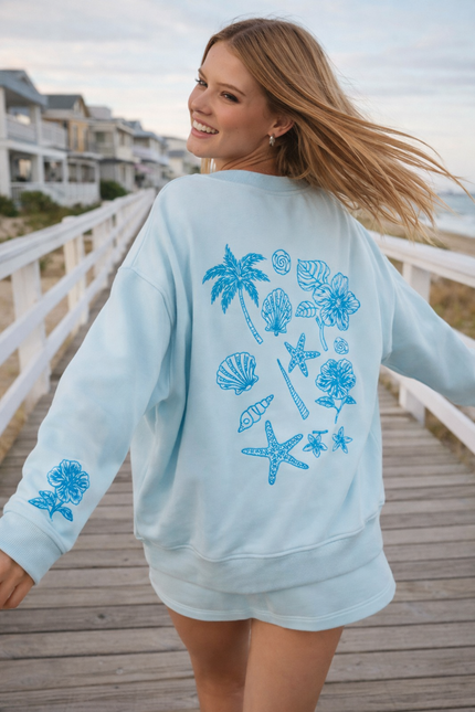 women coastal crewneck sweatshirt blue relaxed fit beachwear



