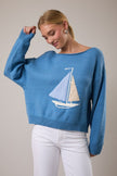 Women’s Coastal Cotton Sailboat Boat Neck Sweater