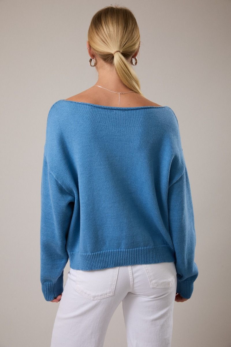 Women’s Coastal Cotton Sailboat Boat Neck Sweater