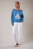 Women’s Coastal Cotton Sailboat Boat Neck Sweater
