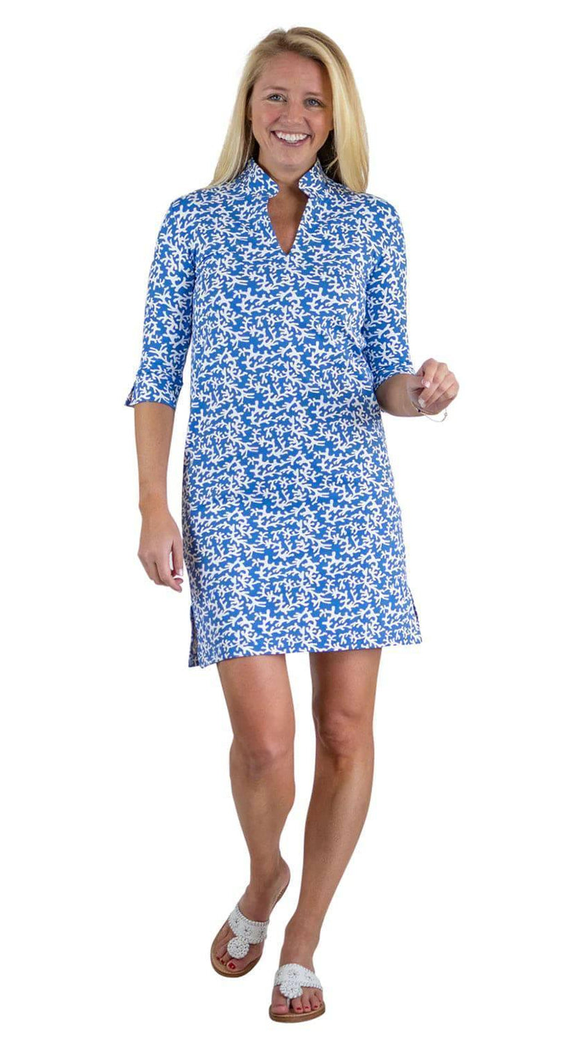 SAILOR-SAILOR Seaport Shift women’s blue and white coral shift dress resort wear front view