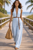 Women’s Belted Sleeveless Wide Leg Vacation Jumpsuit