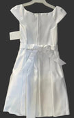 Girls White Communion Dress Short Satin Flower Girl Dress Cap Sleeve with Bow