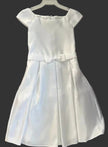 Girls White Communion Dress Short Satin Flower Girl Dress Cap Sleeve with Bow