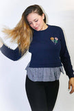 BY NANCY HAND EMBROIDERED CRYSTALS SWEATSHIRT FAUX COTTON SHIRT HEM