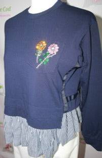 BY NANCY HAND EMBROIDERED CRYSTALS SWEATSHIRT FAUX COTTON SHIRT HEM