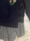 BY NANCY HAND EMBROIDERED CRYSTALS SWEATSHIRT FAUX COTTON SHIRT HEM