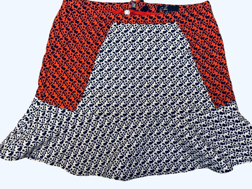 C. LUCE TRUMPET A-LINE JACQUARD PRINT SKIRT SIZE SMALL