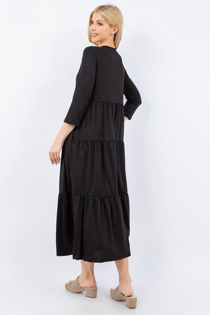 Celeste Full Size Tiered Midi Dress with Pockets - Cape Cod Fashionista