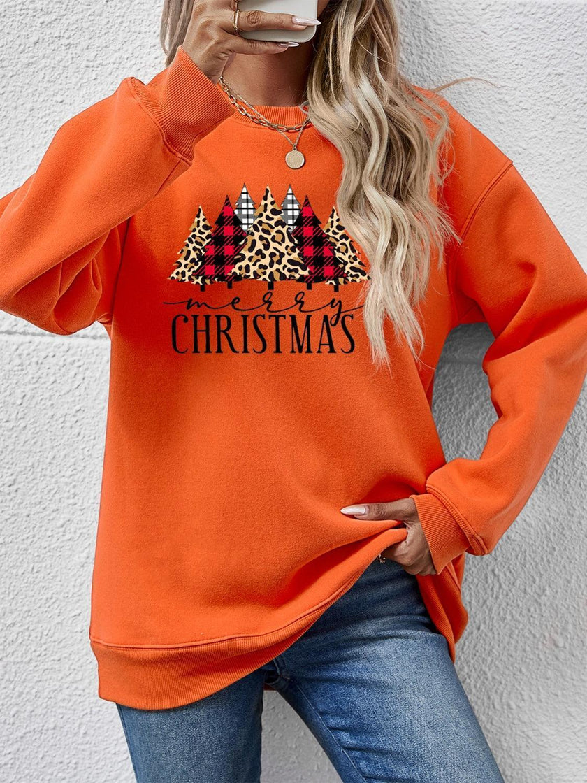 MERRY CHRISTMAS Round Neck Long Sleeve Sweatshirt - Cape Cod Fashionista