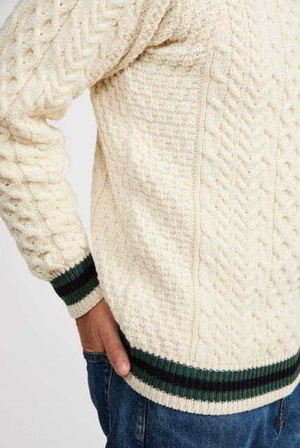 Inishbeg Striped Merino Aran Crew – Men’s Sweater, Made in Ireland