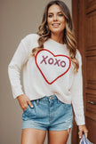 XOXO Heart Round Neck Dropped Shoulder Sweater - Cape Cod Fashionista