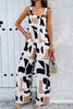 Printed Wide Strap Jumpsuit with Pockets