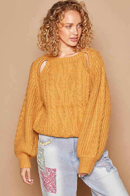 POL Cable Knit Cutout Long Sleeve Sweater - Cape Cod Fashionista