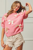 BiBi Ribbon Bow Detail Puff Sleeve Sweater - Cape Cod Fashionista