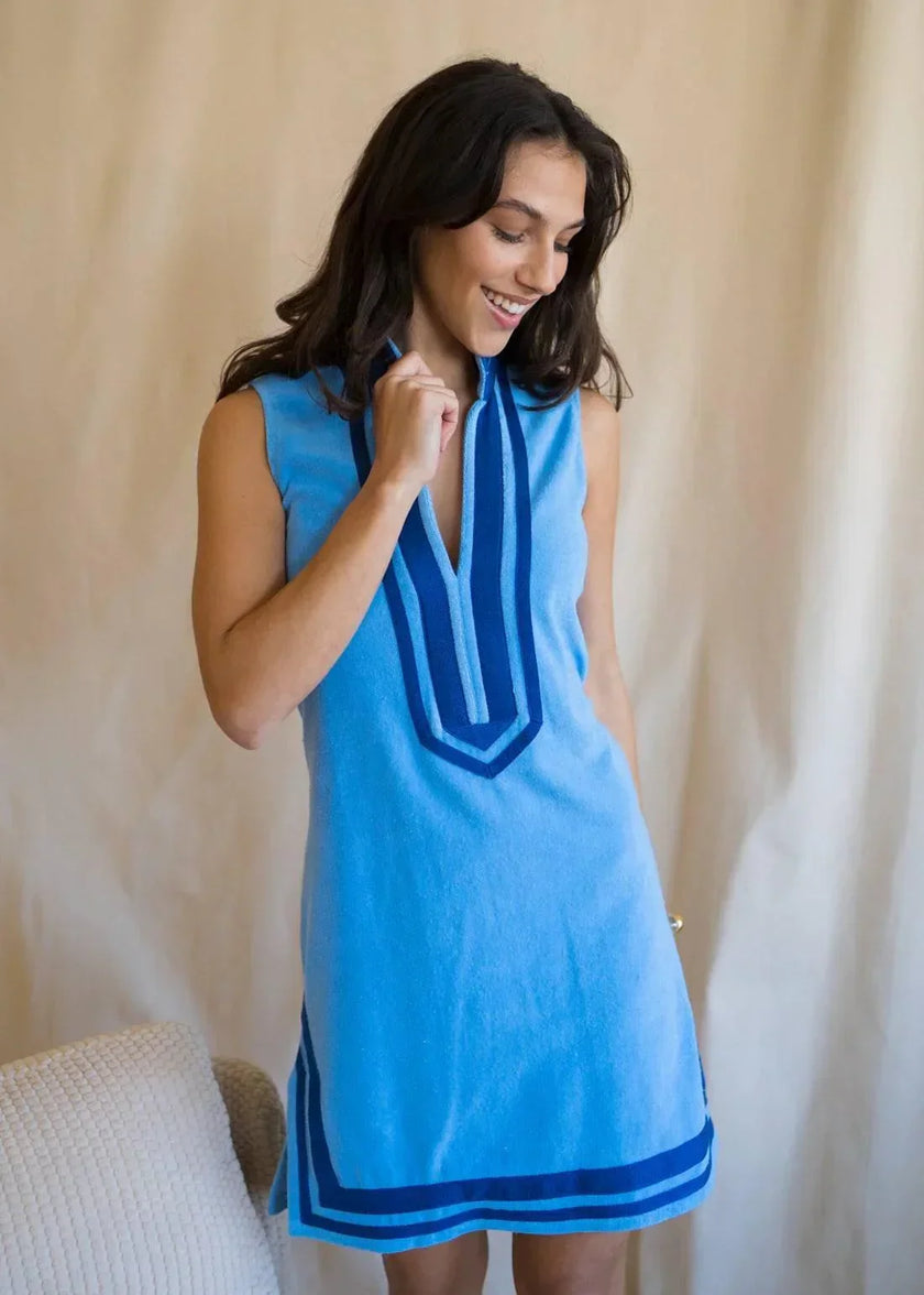 CABANA LIFE Blue/Navy Trim Sleeveless Terry Tunic