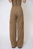women camel plaid trousers tailored cargo side view