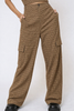 women camel plaid cargo pants high rise straight leg front view