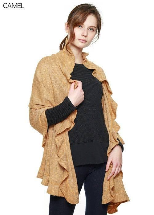 Oversized Ruffle Silver or Gold Shimmer and Shine Shawl Scarf