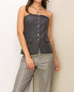 KEEP DREAMING STRAPLESS CORSET BUTTON-FRONT BUSTIER TOP