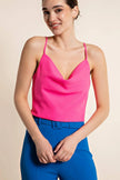 Women’s Long Waist Cowl Neck  Crop Top Cami in  PINK