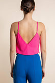 Women’s Long Waist Cowl Neck Crop Top Cami in BARBIE PINK