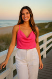 Women’s Long Waist Cowl Neck  Crop Top Cami in  PINK