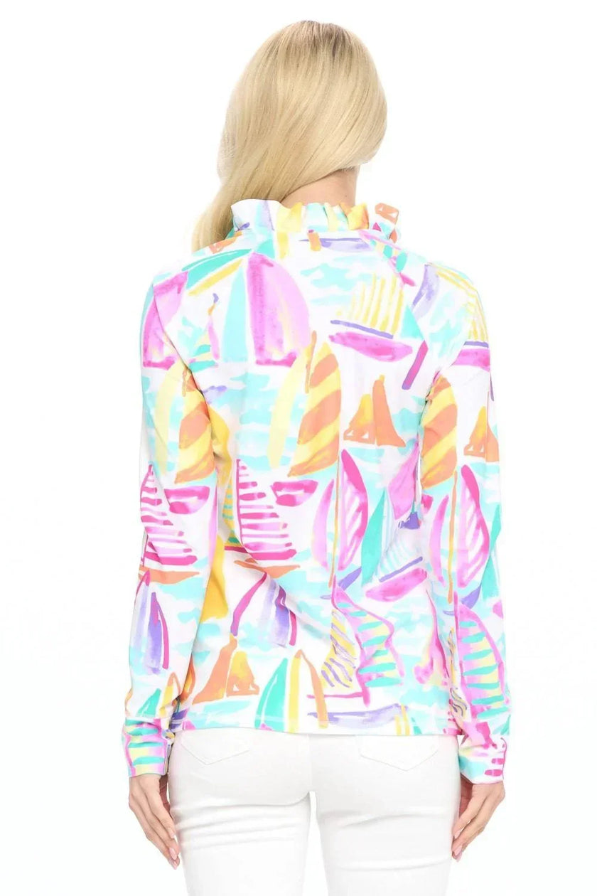 Women's White Sailboat Vacation zip up Jacket