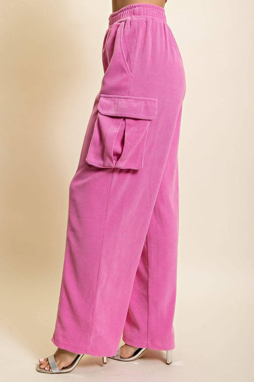 Barbie Pink Long Sleeve Slouchy Corduroy Crop Top- Set