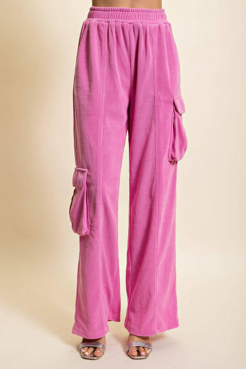 Barbie Pink Long Sleeve Slouchy Corduroy Crop Top- Set