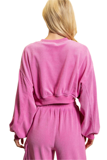 Pinkalicious Long Sleeve Slouchy Corduroy Crop Top- Set