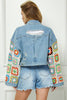 Boho Granny Crochet Contrast Sleeve & Pocket Denim Jacket
