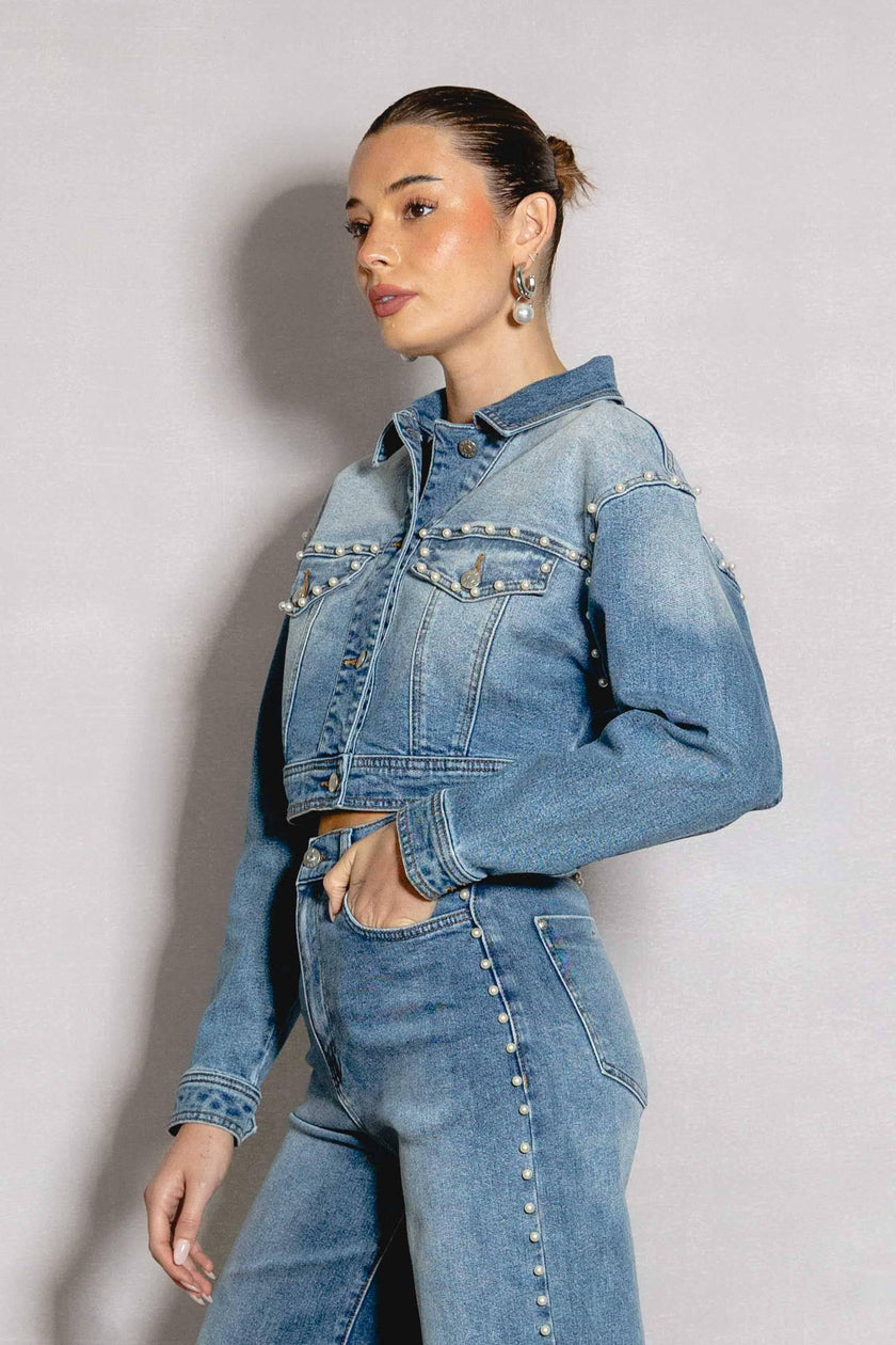 Chez Josephine Pearl Trucker Denim Jacket