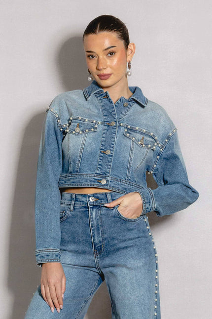 Chez Josephine Pearl Trucker Denim Jacket