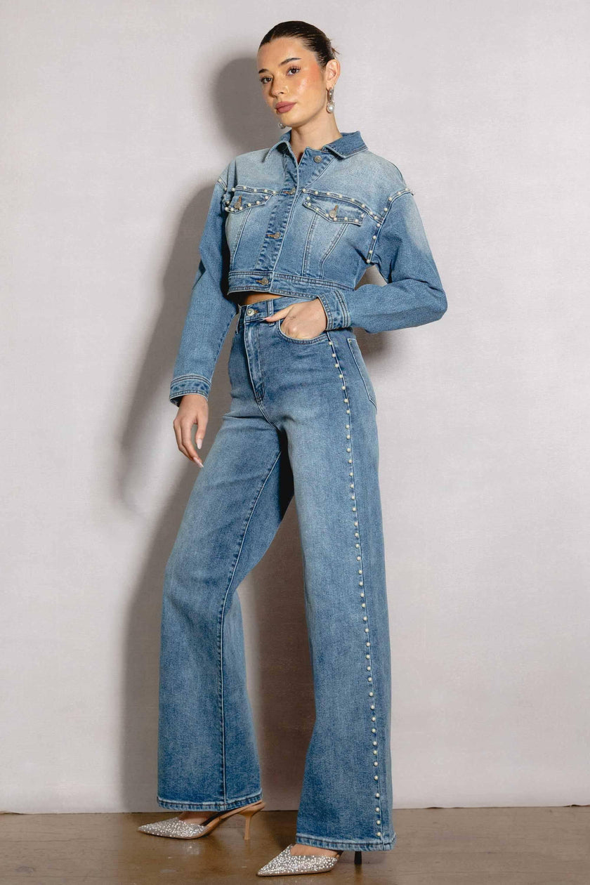 Chez Josephine Pearl Trucker Denim Jacket