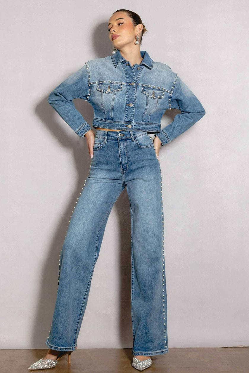 Chez Josephine Pearl Trucker Denim Jacket