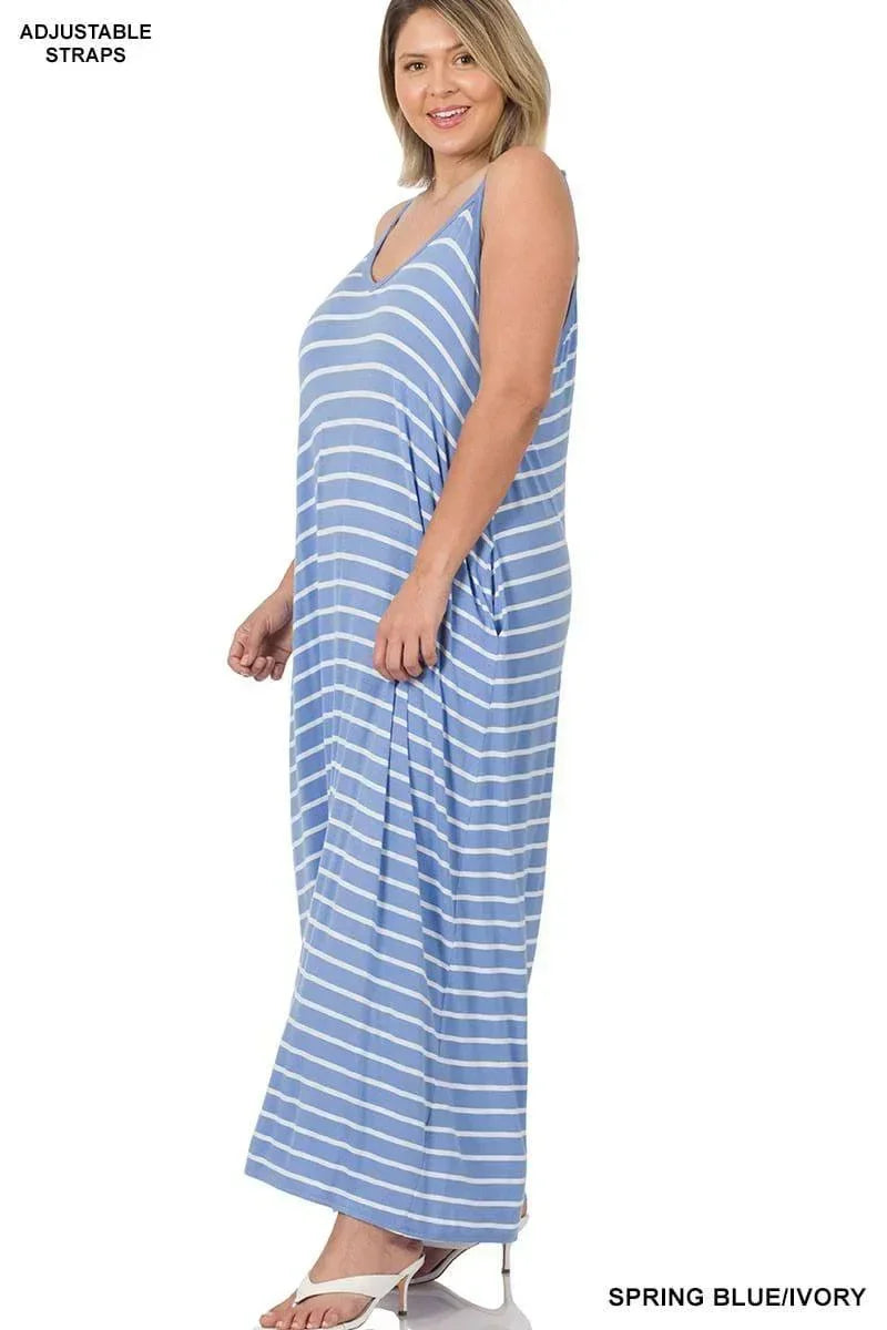 cami maxi dress with pockets Full Size Ruched Cami Maxi Dress with Pockets Plus Size Charming Charlie