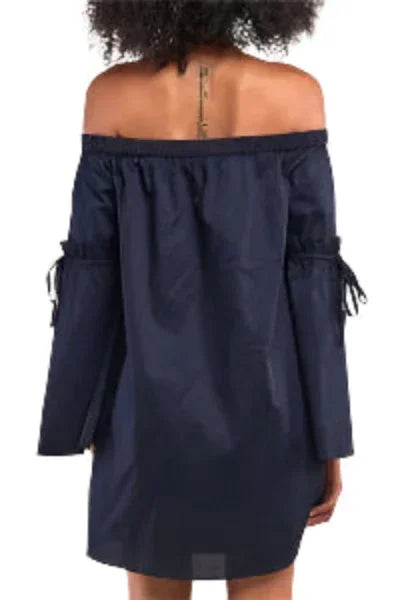 WOMEN'S OFF SHOULDER BELL SLEEVE TIE DETAIL SHIRT DRESS