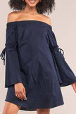 WOMEN'S OFF SHOULDER BELL SLEEVE TIE DETAIL SHIRT DRESS