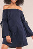 WOMEN'S OFF SHOULDER BELL SLEEVE TIE DETAIL SHIRT DRESS