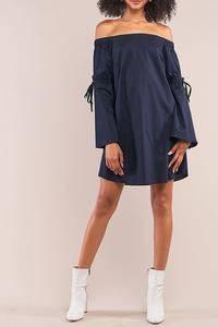 WOMEN'S OFF SHOULDER BELL SLEEVE TIE DETAIL SHIRT DRESS