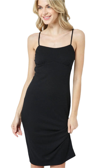 Women's black midi spaghetti strap Fitted Bodycon Dress