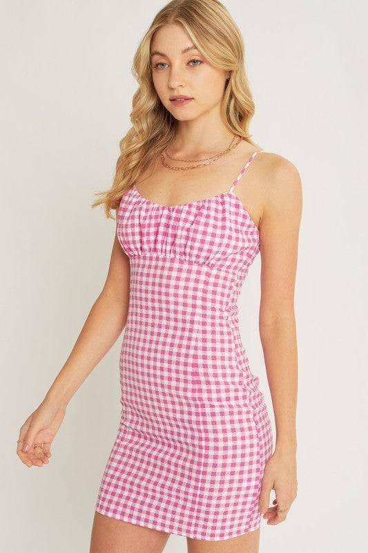 BARBIE PINK Gingham Mini Dress