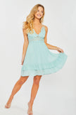 Elegance in Bloom: Mint ruffle & Lace Babydoll Dress