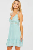 Elegance in Bloom: Mint ruffle & Lace Babydoll Dress