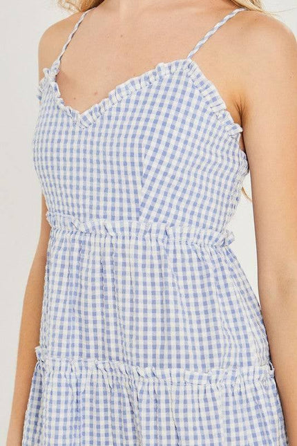 Gingham Babydoll Cotton Cami Tiered Dress